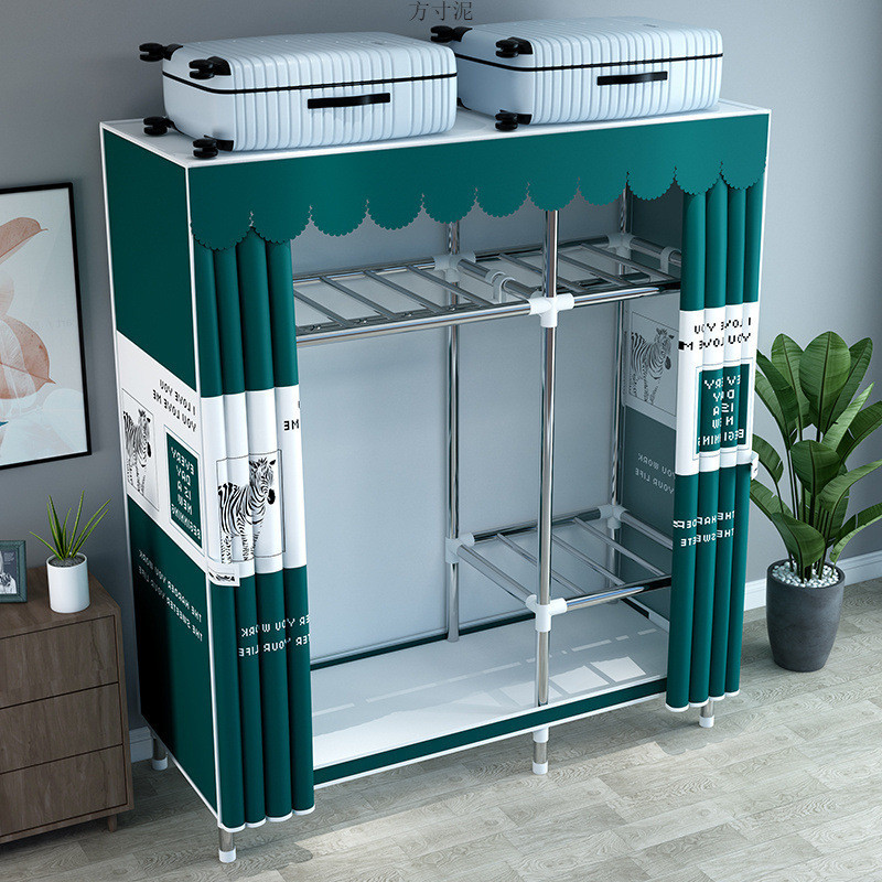 Guarda-roupa simples, tubo de aço, pano, guarda-roupa, negrito, reforçado, montagem de Rack de armazenamento, guarda-rou