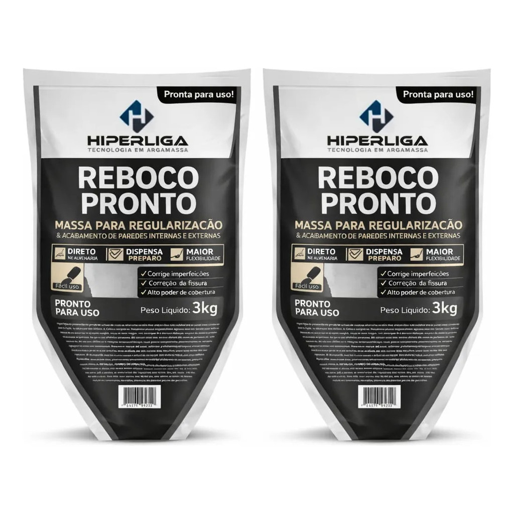 Kit 2 Packs - Reboco Polimérico Acabamento Final Cinza 3 Kg