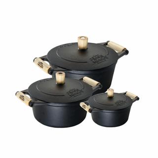 Kit Panela de Ferro Fundido 3 Peças Caçarolas com Alça de Madeira Panela Mineira em Oferta na Shopee