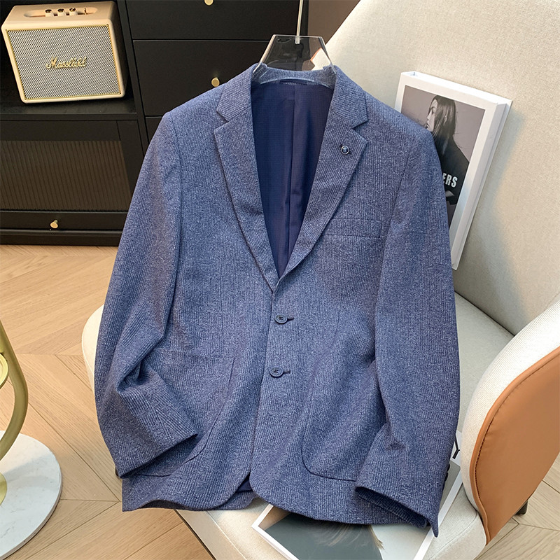 Oferta H, pedido restante!Sinta-se delicado tecido elástico sarja artesanato outono azul cinza corte etiqueta terno jaqu
