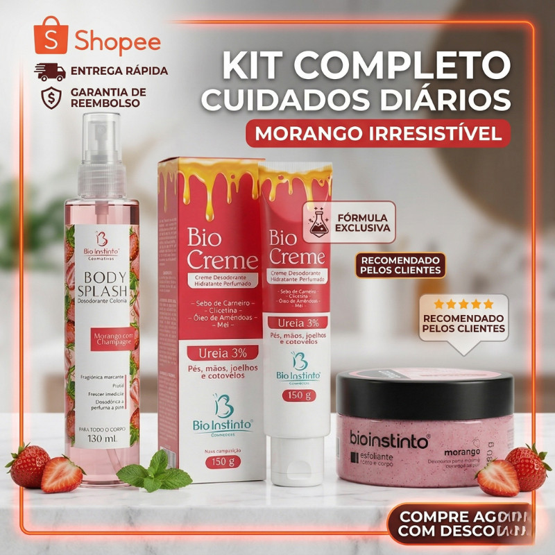Kit Body Splash Hidratante Corporal e Esfoliante Corpo Presente para mãe Bio Instinto