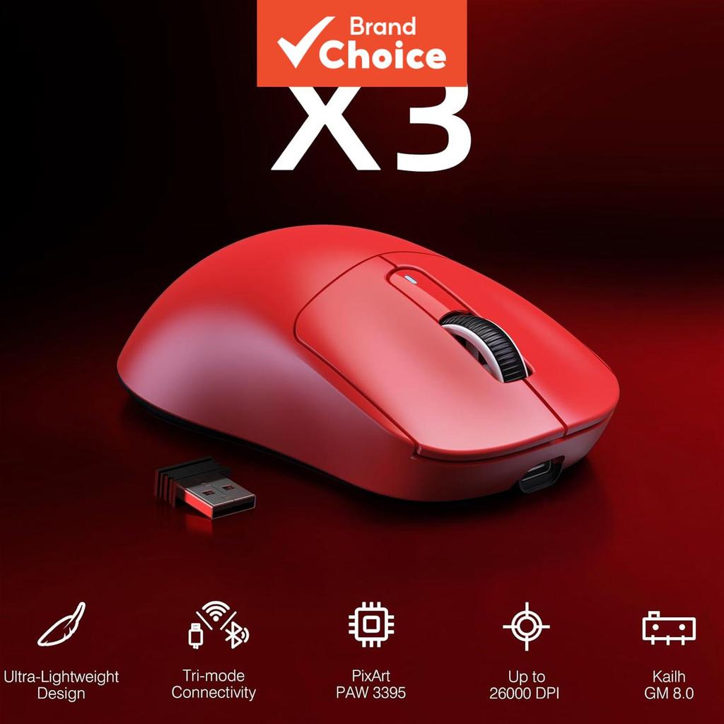  Mouse Gamer Leve Attack Shark X3 Tri-Modo PAW3395 26000DPI