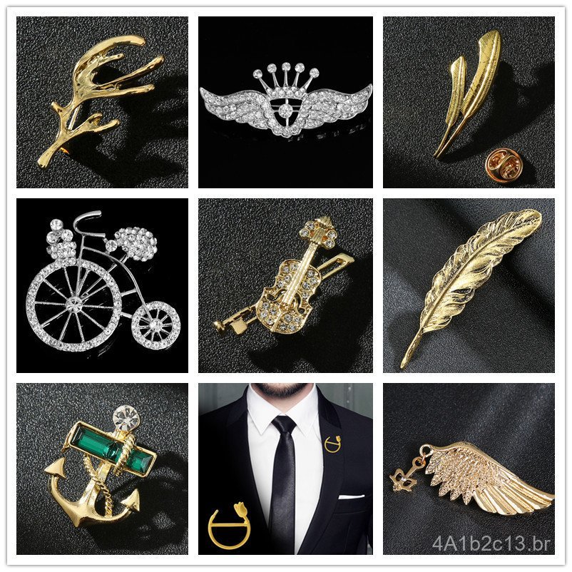 Broche criativo estilo coreano em formato de guitarra com diamantes, broche de âncora brilhante e moderno para ternos ma