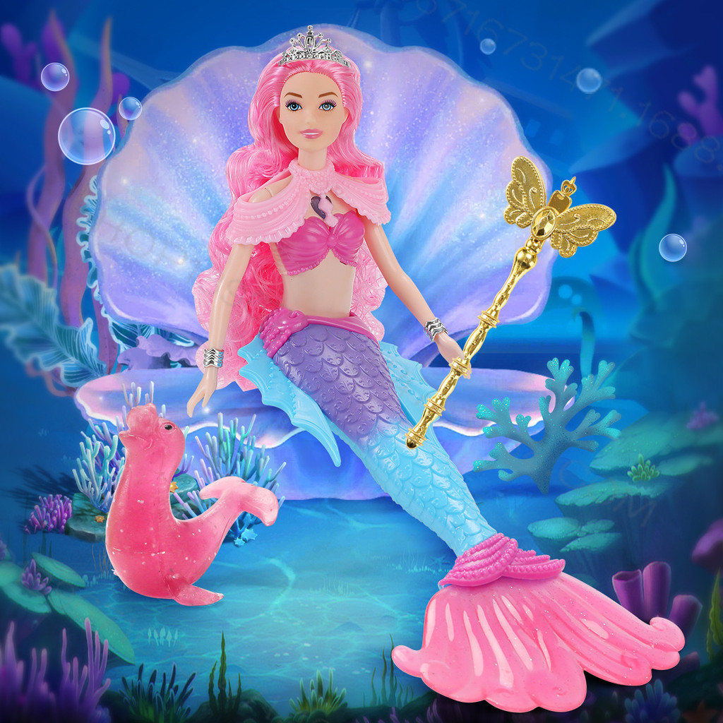 [Novos brinquedos sereia Barbie] 30cm, música com luz, brinquedos de vinil sereia, articulações móveis, brinquedos favor