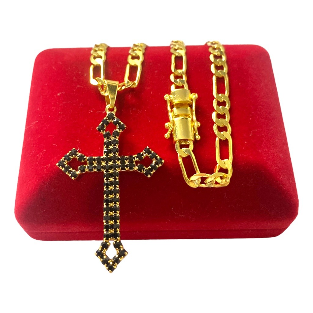 Cordão Banhado em Ouro 18K 3x1 4MM - CRUZ C/ ZIRCÔNIA - BANHO DE OURO 18K - FEIXO GAVETA PREMIUM