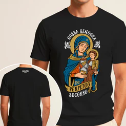 Camiseta Nossa Senhora do Perpétuo Socorro Católica Algodão Premium Unissex