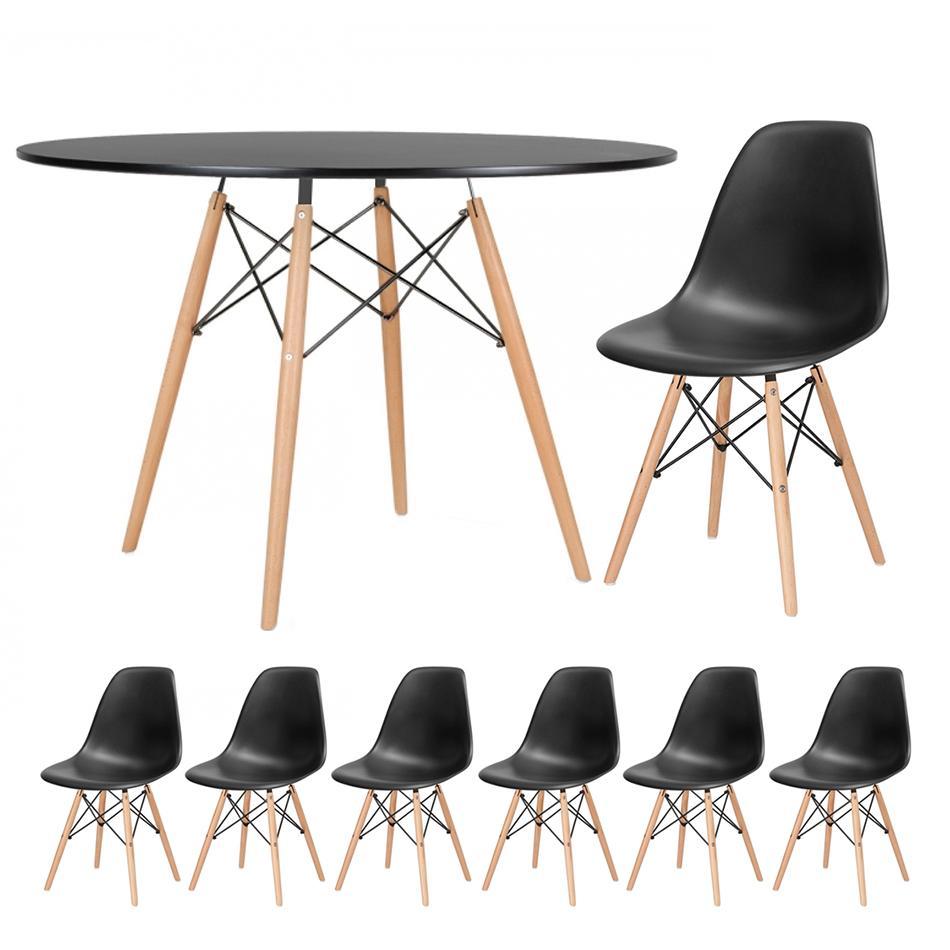 Conjunto Jantar Eames Eiffel 6 Lugares Mesa 120cm 6 Cadeiras Cor Da Tampa Mesa Preto Com Cadeiras Preto