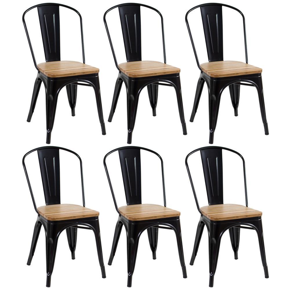 Kit 6 Cadeiras Laráz Iron Tolix Assento Madeira Preto