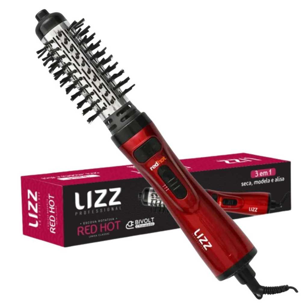 Escova Secadora Rotativa Lizz Red Hot Bivolt 3 Em 1 Modeladora Profissional