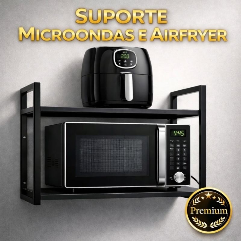 Suporte Multiuso de Parede para Micro-ondas, Forno Elétrico, Air Fryer e Impressora – Prateleira Nicho Resistente