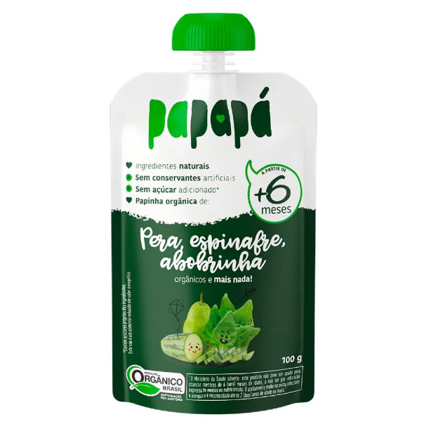Papinha Orgânica Pera, Espinafre, Abobrinha Papapá 100g