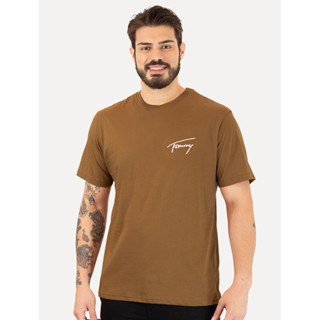 Camiseta Tommy Jeans Masculina Embroidered Signature Marrom em Oferta na Shopee