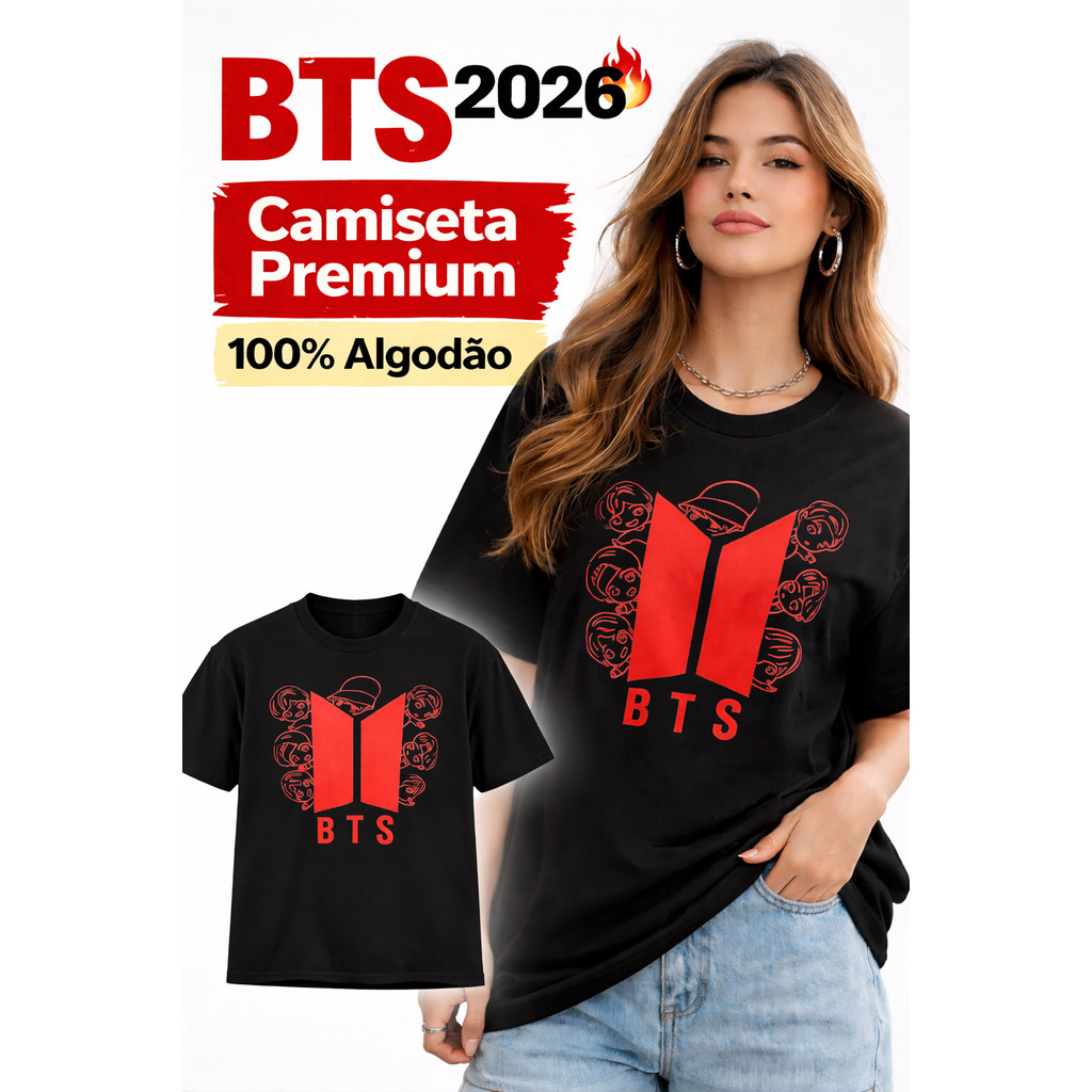 Camiseta Oversized Feminina Masculina Infantil Bts Tour Kpop 2026 BR Show Lançamento 100% Algodão