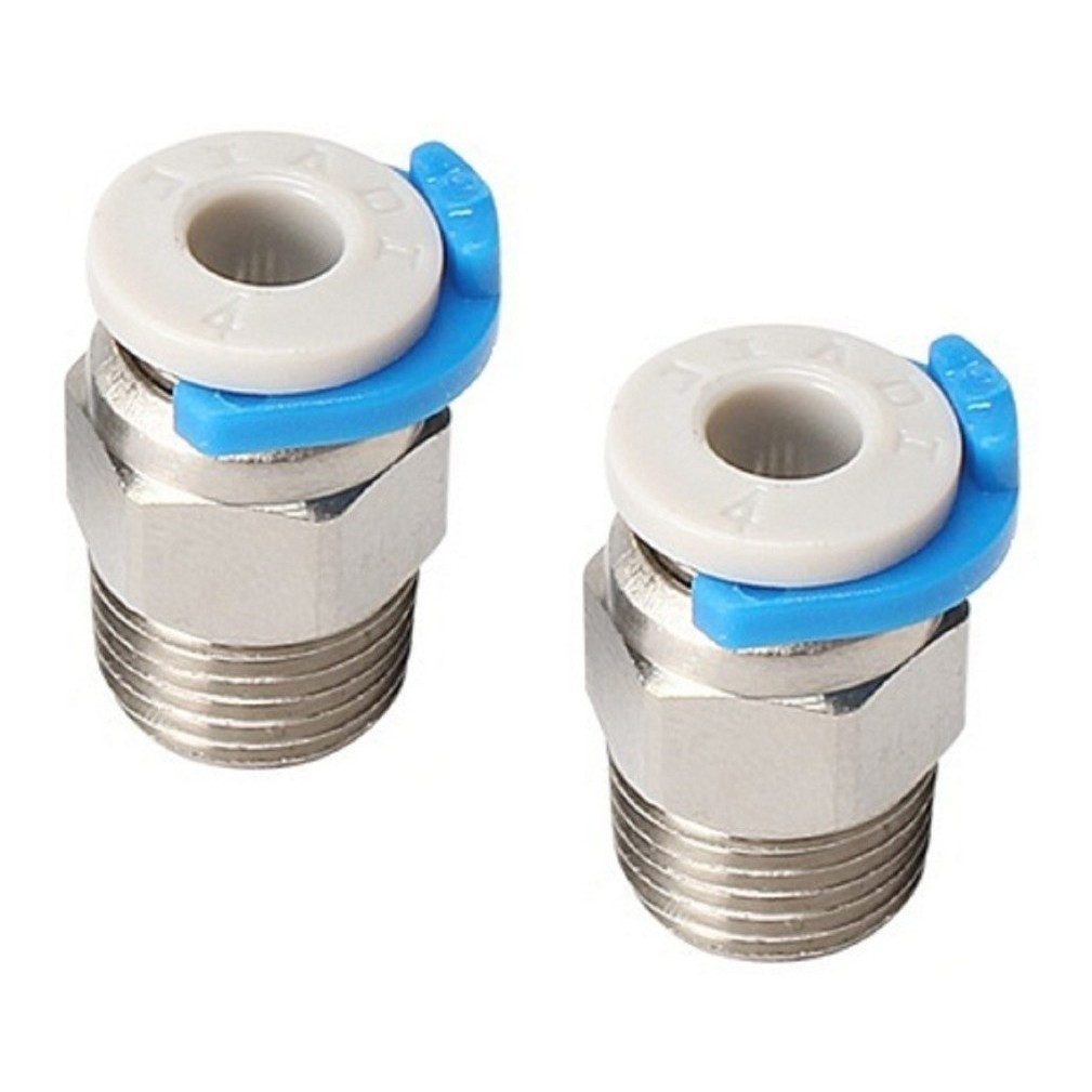 KIT Com 2 Conector Pneumático JP4-01 Engate Rapido + Travas Compativel com PC4 M10 Para Hotend Extrusora 3D