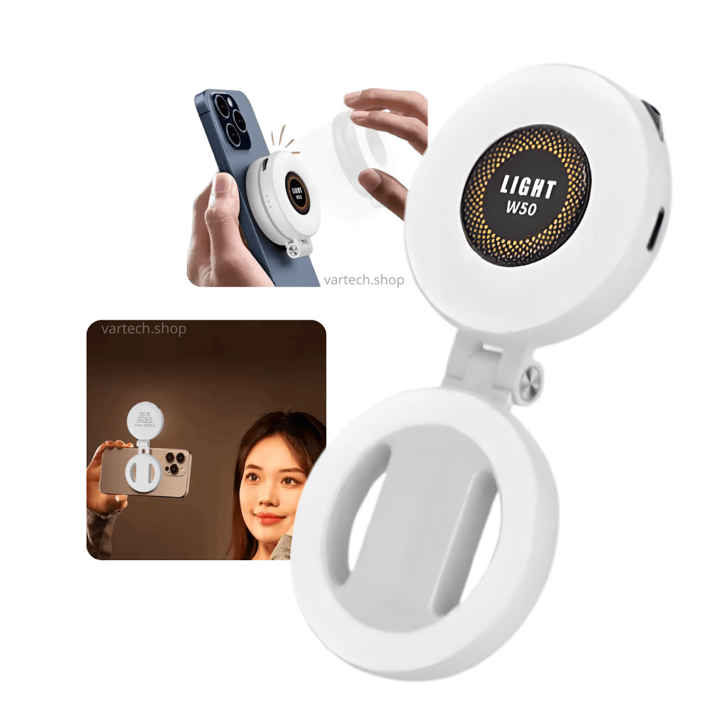Luz De Selfie MagSafe LED W50 Recarregável Portátil para Fotos e Vídeos