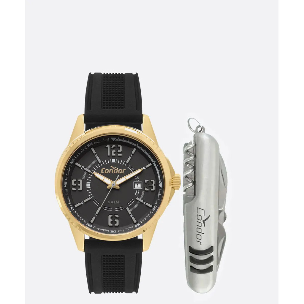 Relógio Condor Kit Masculino - Dourado com Pulseira Silicone - CO2115KVI-K2P