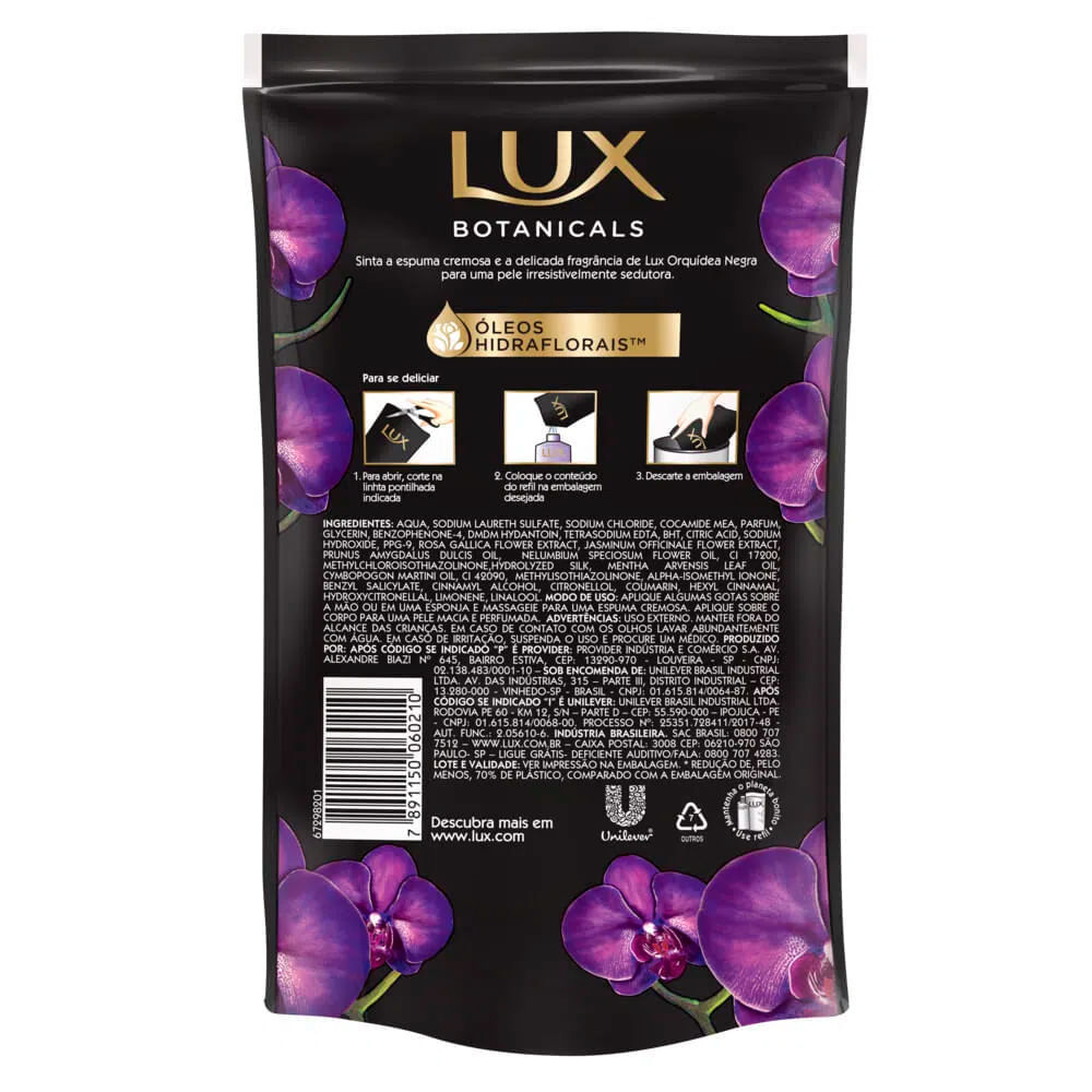 Detalhes do Kit Sabonete Liquido Lux Refil Botanicals Negra 200ml 6 Unidades