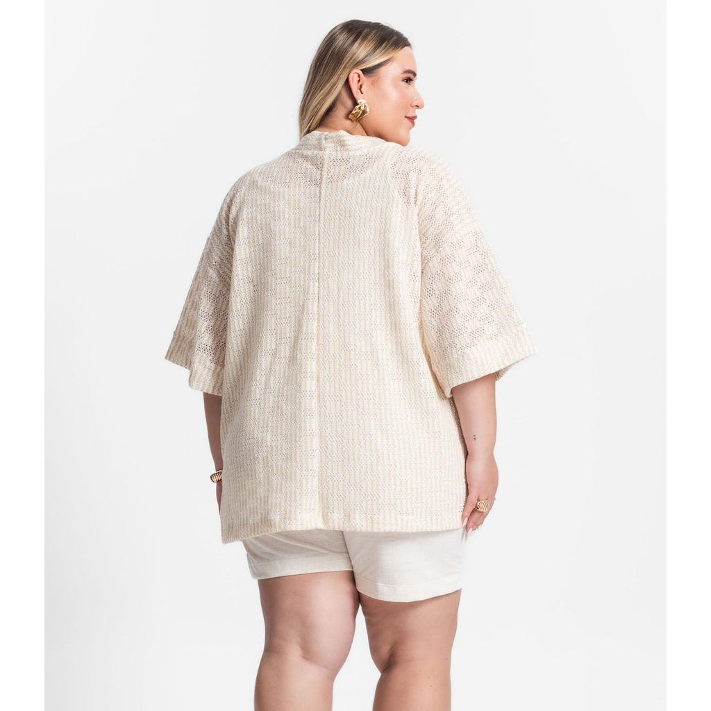 Detalhes do Kimono Feminino Plus Size Em Tricot Secret Glam Bege
