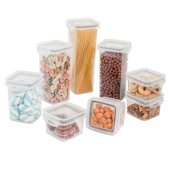 Kit 8 Potes Herméticos com Trava Quadrado Plástico Plasútil em Oferta na Shopee