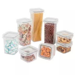 Kit 8 Potes Porta Mantimentos Herméticos Empilháveis Plástico Quadrados para Geladeira Despensa Armário Plasútil
