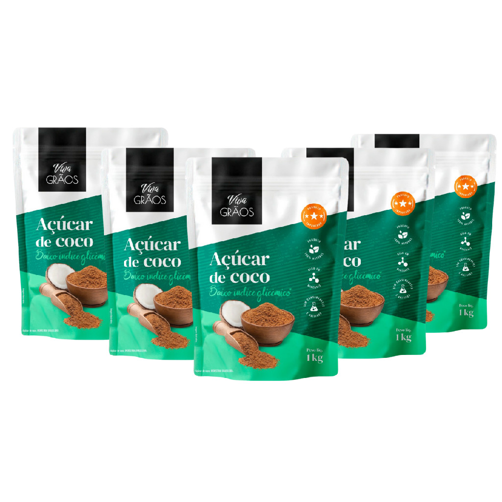 AÇÚCAR DE COCO 1KG - VIVA GRÃOS KIT COM 5