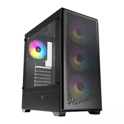 Gabinete Gamer Acegeek Qube Mesh, ARGB Mid-Tower Lateral de Vidro C/3 Fans, Preto AG-QUBE-BK-3F-ARGB
