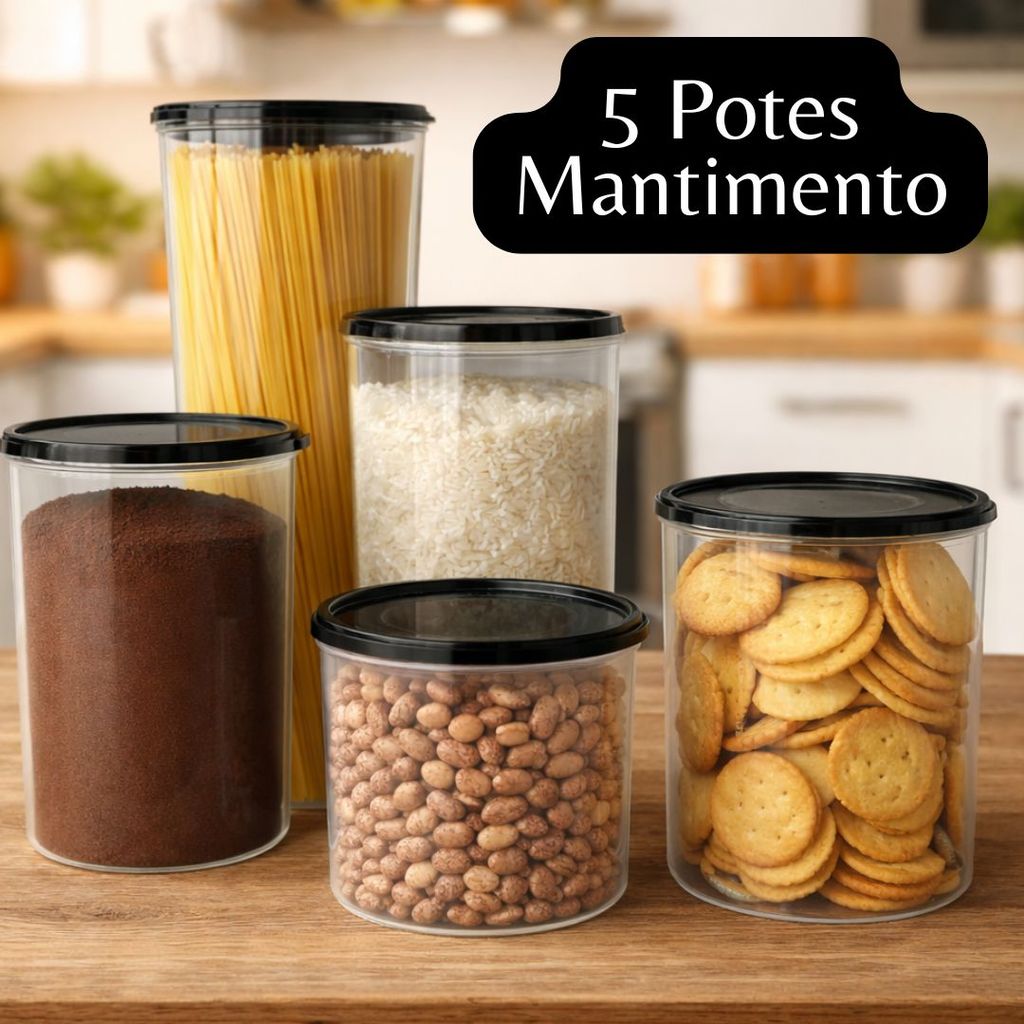 Kit 5 Potes organizadores alimentos mantimento Plástico livre BPA tampa veda bem empilhavel cozinha em Oferta na Shopee