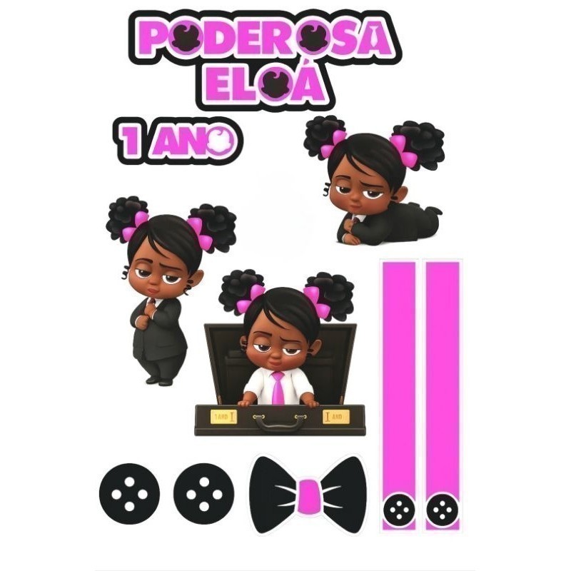 Topo Topper de Bolo Poderosa Chefinha Branca Negra Morena Personalizado Nome Idade 3
