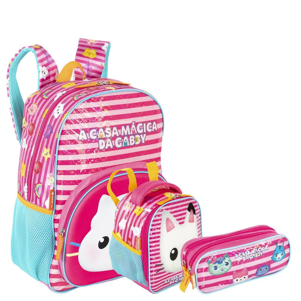 Kit Mochila Grande mais Lancheira Grande e Estojo 2 Compartimentos Gabby X Friendship - Colorido em Oferta na Shopee