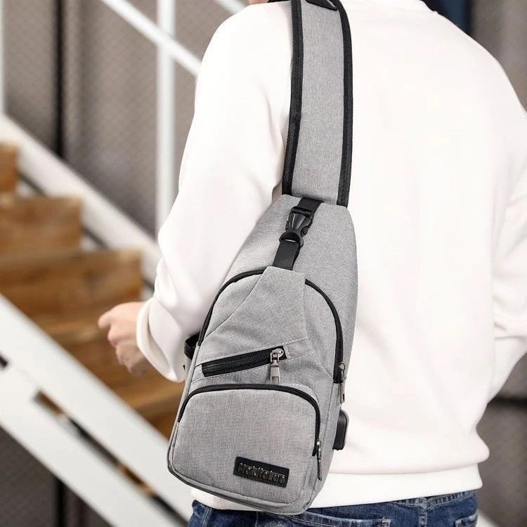 Bag de Ombro Multifuncional com  USB Carteira Fone Viagem Rua Trabalho Conforto Poliéster