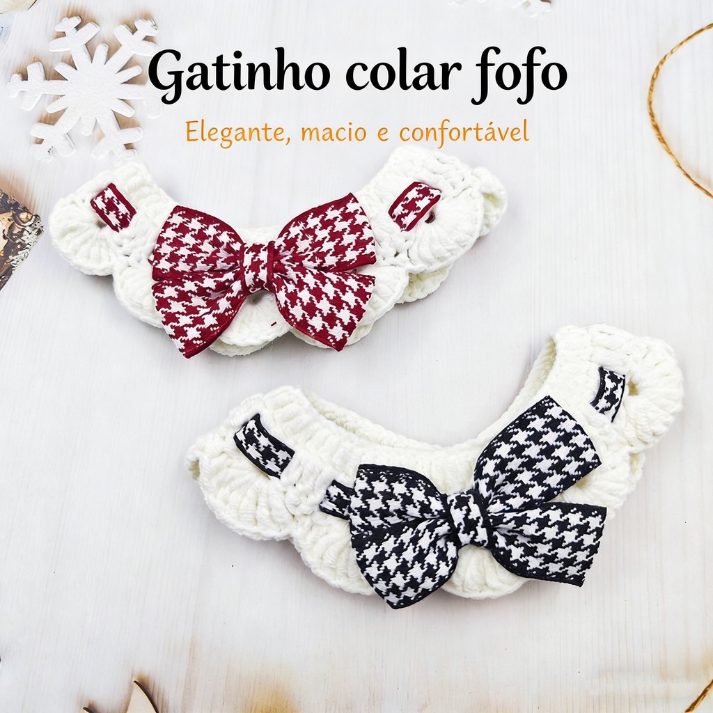 Cachecol de tricô com laço para animais de estimação - Enfeite para coleira de cachorro e gato
