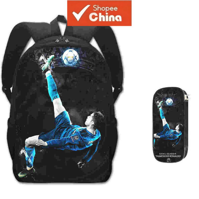 2 Peças/Conjuntos Mochila Infantil CR7 + Estojo Cristiano Ronaldo Leve Confortável Impermeável Mochila Escolar 8H1I