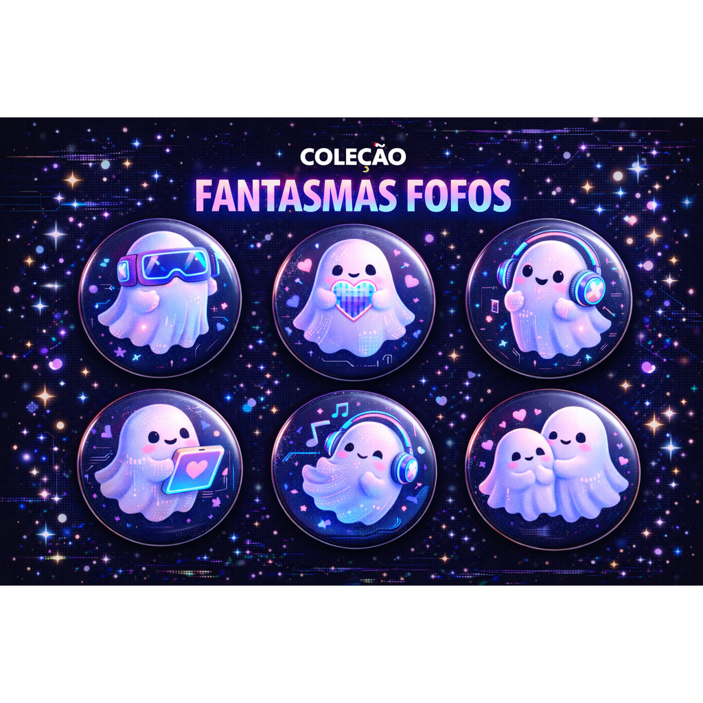 Kit 6 Bottons Colecionáveis Fantasminha Fofo | Halloween Cute Fantasminha Fofo Halloween Presente