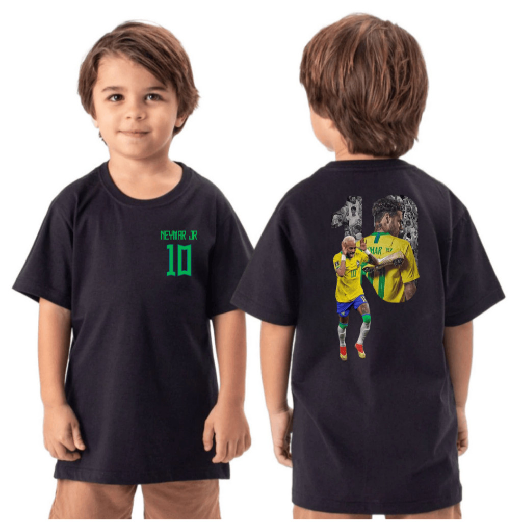 Camiseta Infantil Do Menino Ney, Juvenil Unissex  | Camisa Neymar,  Blusa Infantil Jogador, 100% Algodão Alta Qualidade
