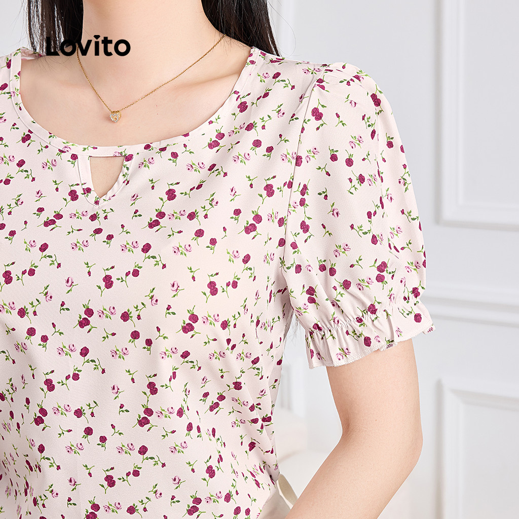 Lovito Blusa Elegante Oca Primavera/verão para Mulheres L164ED217