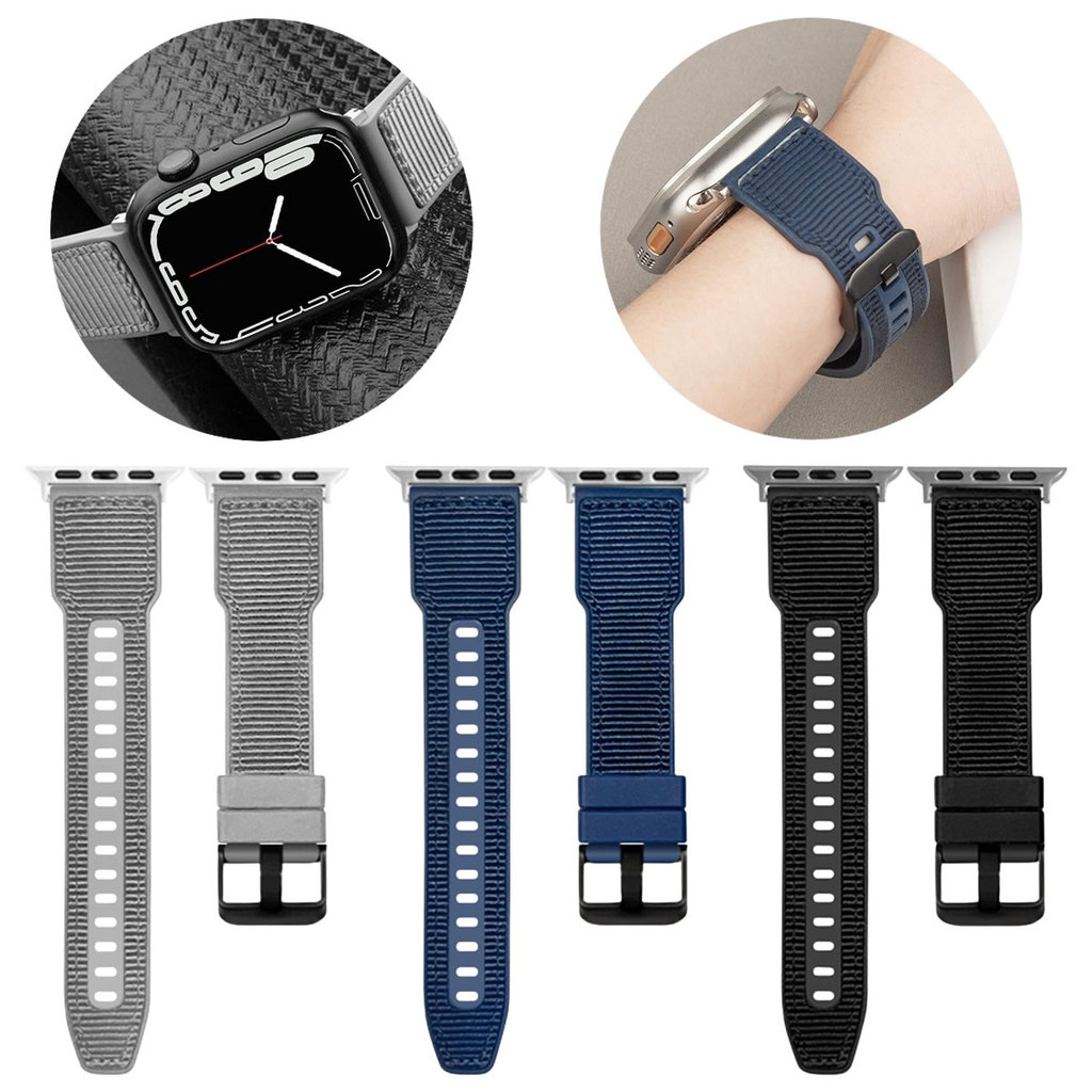 Pulseira Hybrid Silicone e Nylon LTimports P/ Apple Watch 46mm 11/10 45mm 9/8/7 