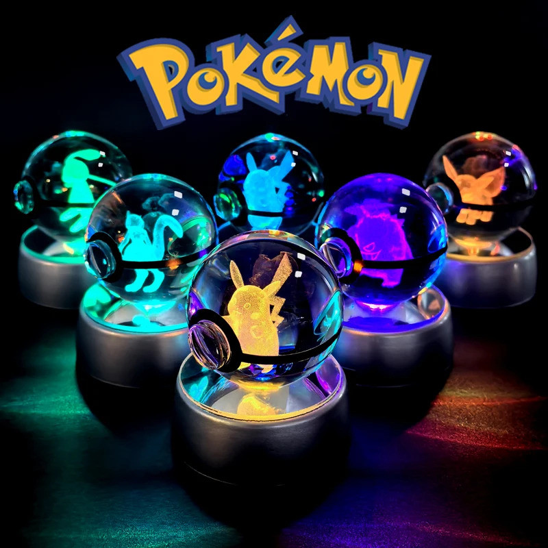 Pokemon Bola De Cristal 3D Pikachu Mew Gengar Luz Noturna Base Da Lâmpada Pokeball Vidro Figura Aniversário
