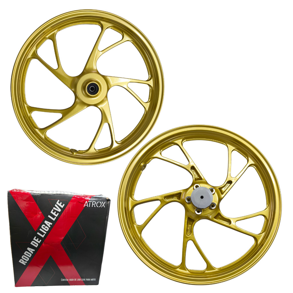 Par jogo de rodas de Liga para moto CG Titan 160 / Fan 160 2016/2024 Dourada freio a disco Pé de galinha
