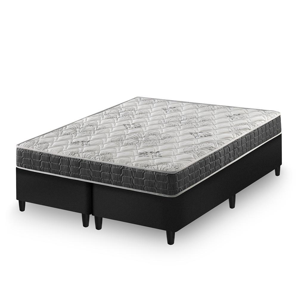 Cama Box King Bipartido Preto + Colchão Espuma D33 Ortopédico Zidi San Francisco 193x203x54cm