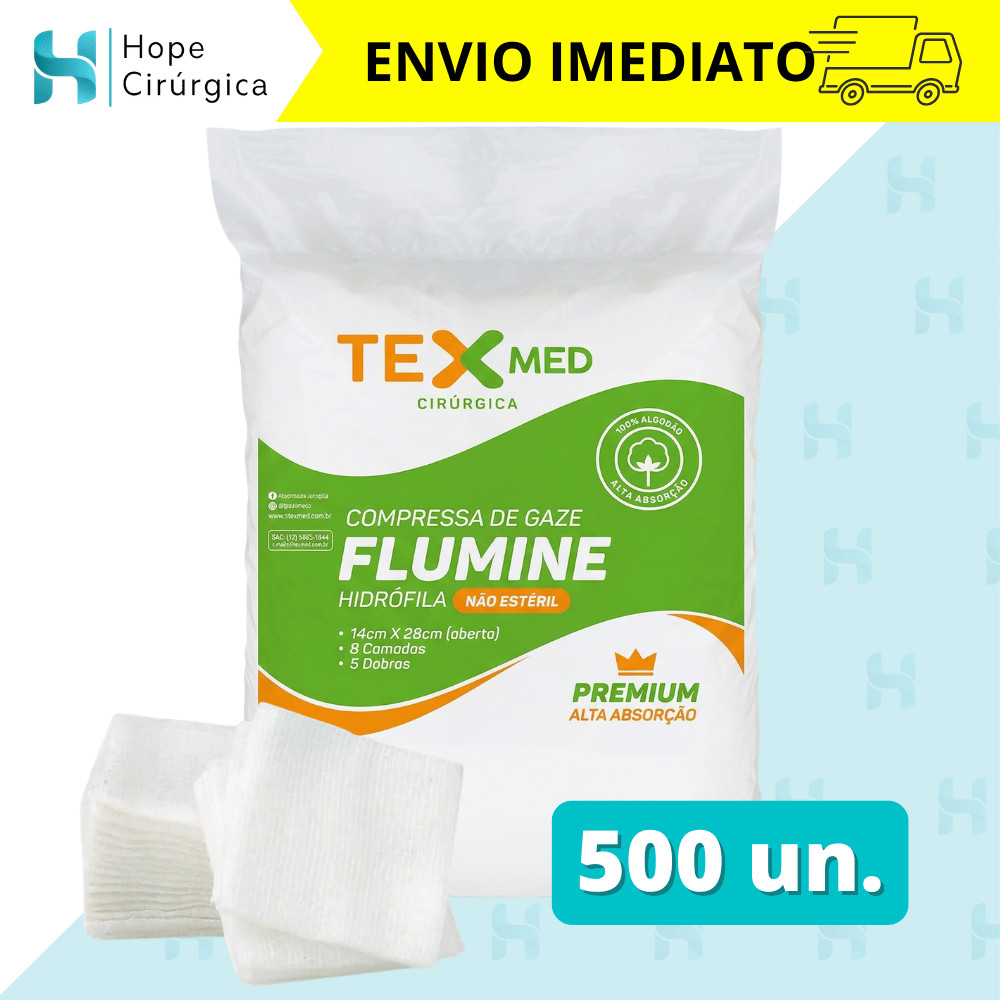 Compressa de Gaze 500 Unidades 13 Fios ou 11 Fios Flumine Premium Hidrófila Anvisa