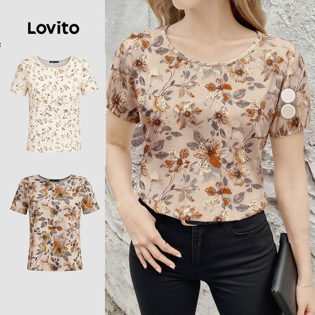 Lovito Férias Blusa Com Estampa Floral Primavera/verão Para Mulheres L172ED1152