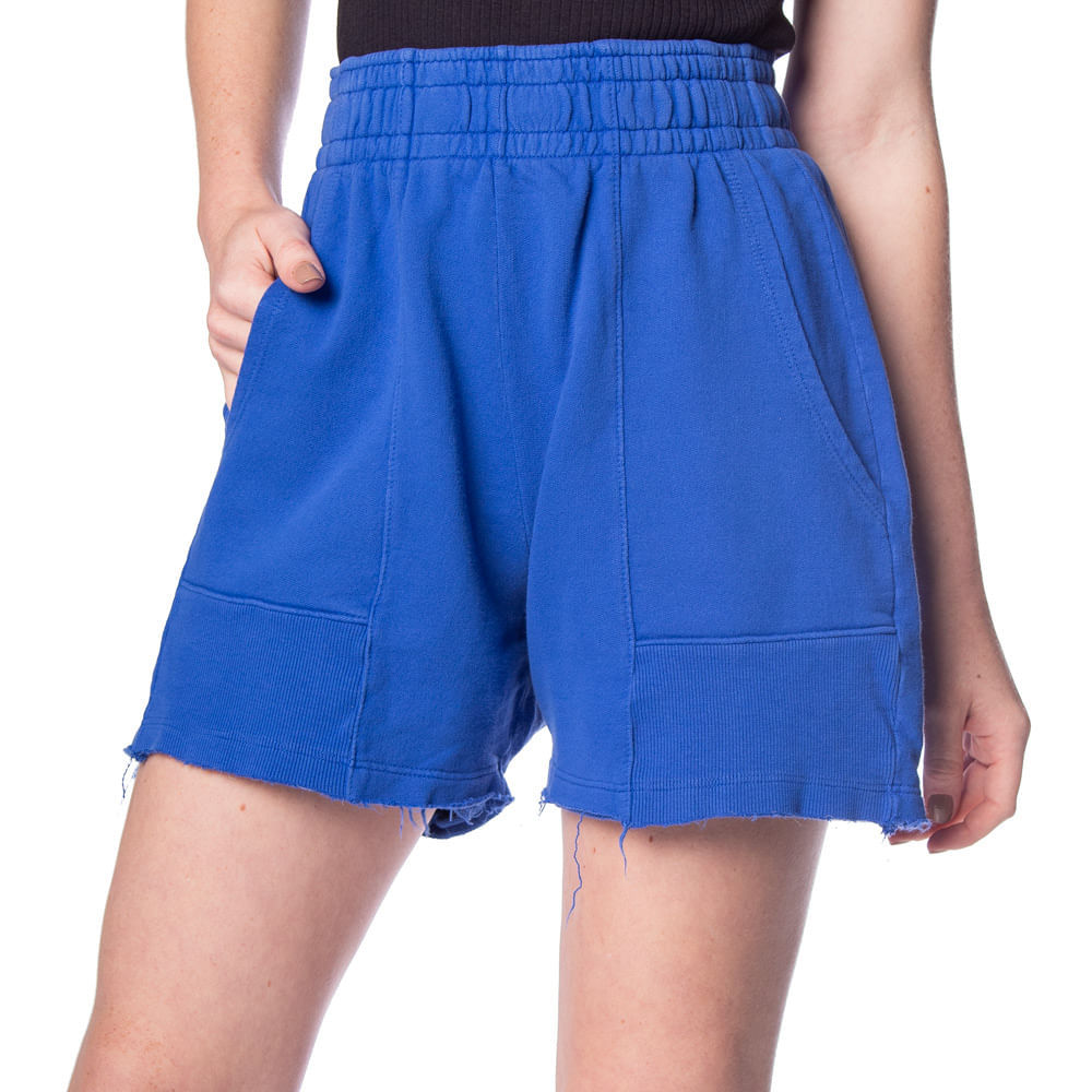 Short Feminino Over Surf Moletom Desfiado Azul