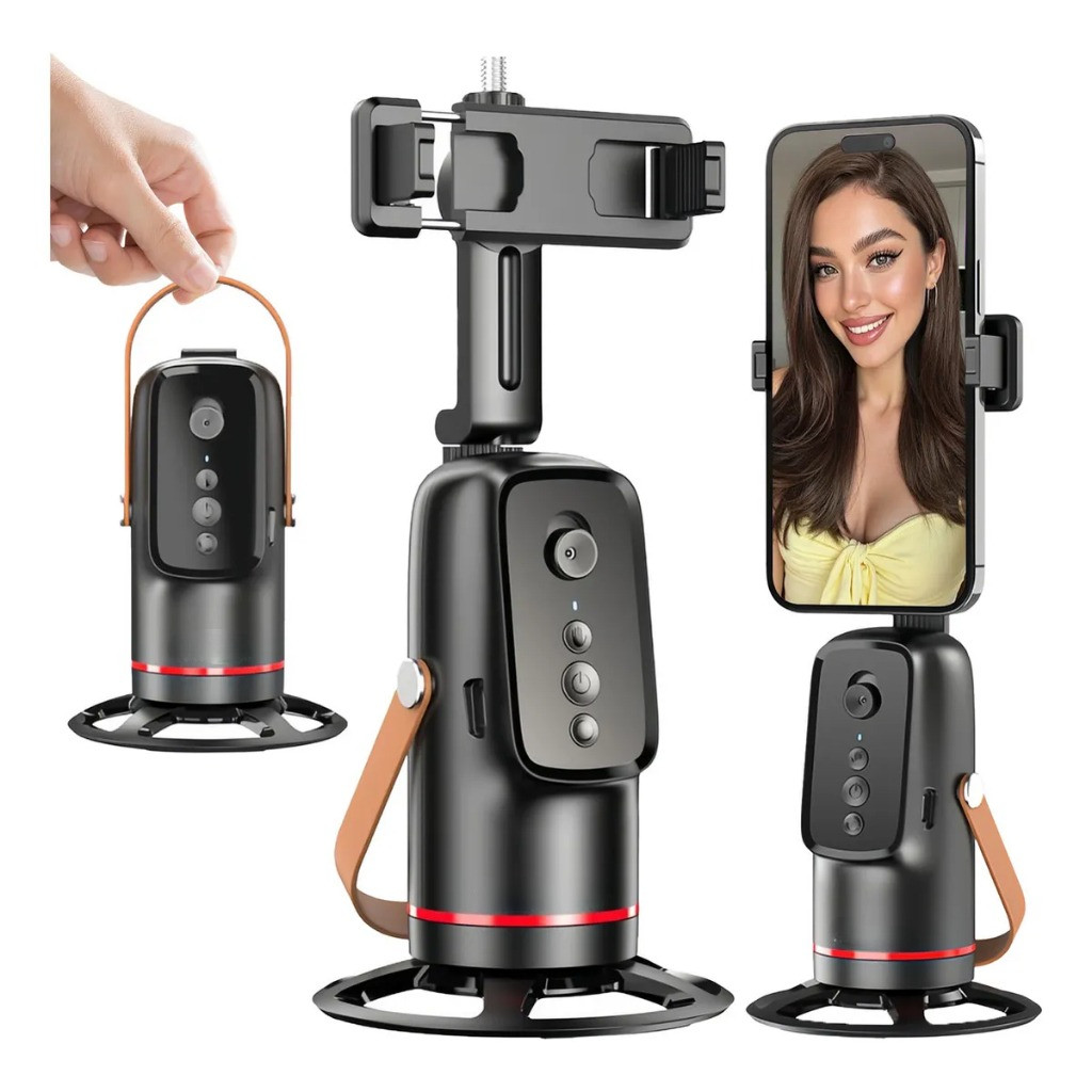 Tripé Inteligente 360° Rastreamento Facial IA, Suporte Celular c/Rotação Automática p/ Live e Selfie