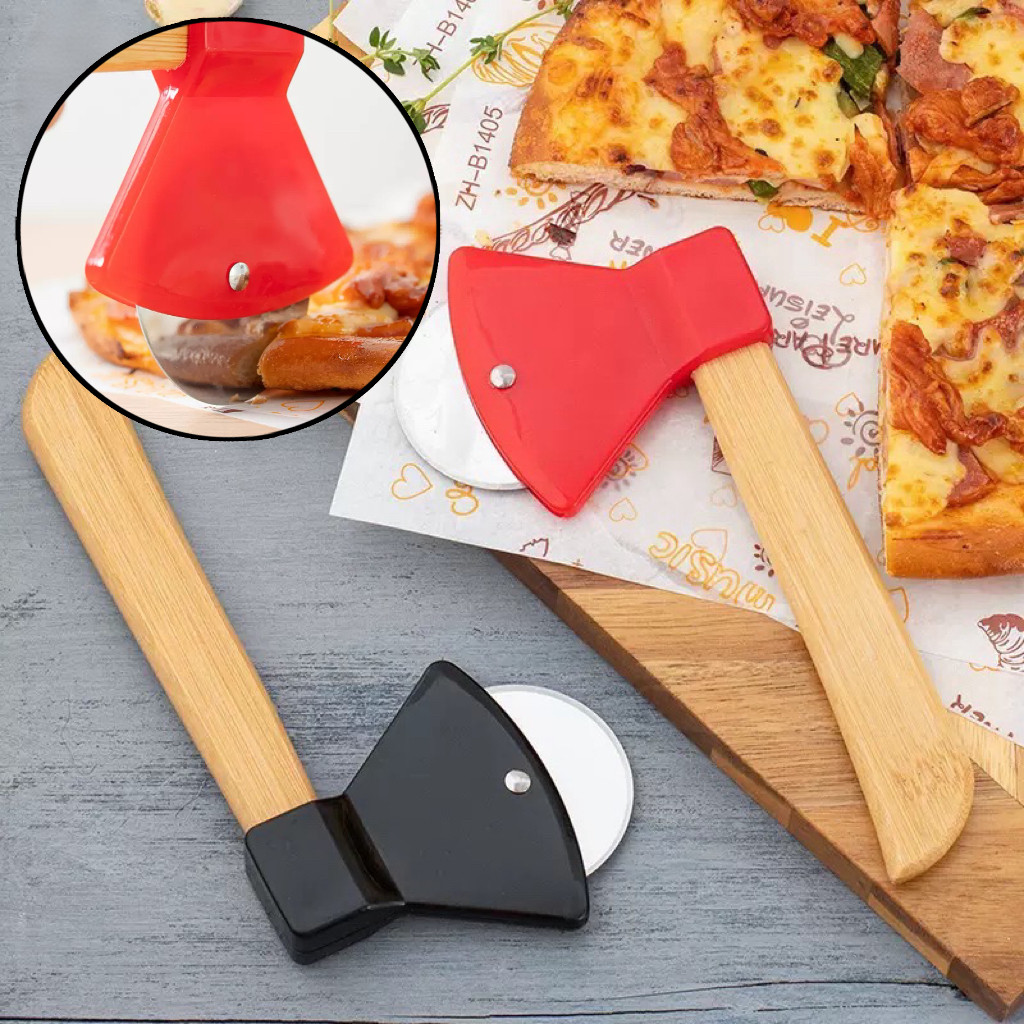 Cortador de Pizza Machado Inox Criativo Cabo de Madeira Fatiador de Pizza Cozinha Pizzaria
