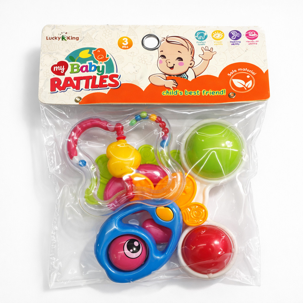 Kit Mordedor para Bebê brinquedo Sensorial Silicone com Chocalho 4 Peças Coloridas