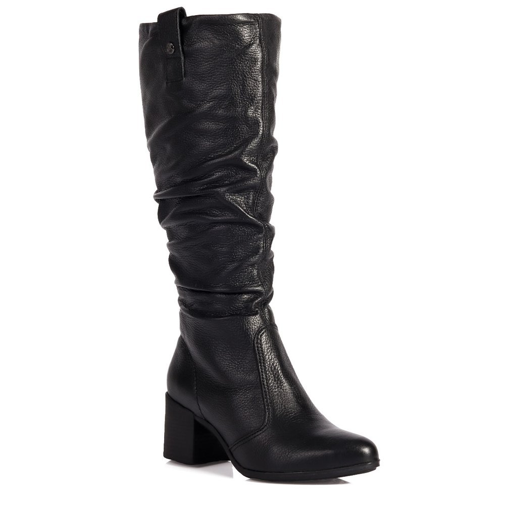Bota Feminina Cano Alto Slouchy Bottero em Couro Legítimo Com Salto Médio Bloco - Preto