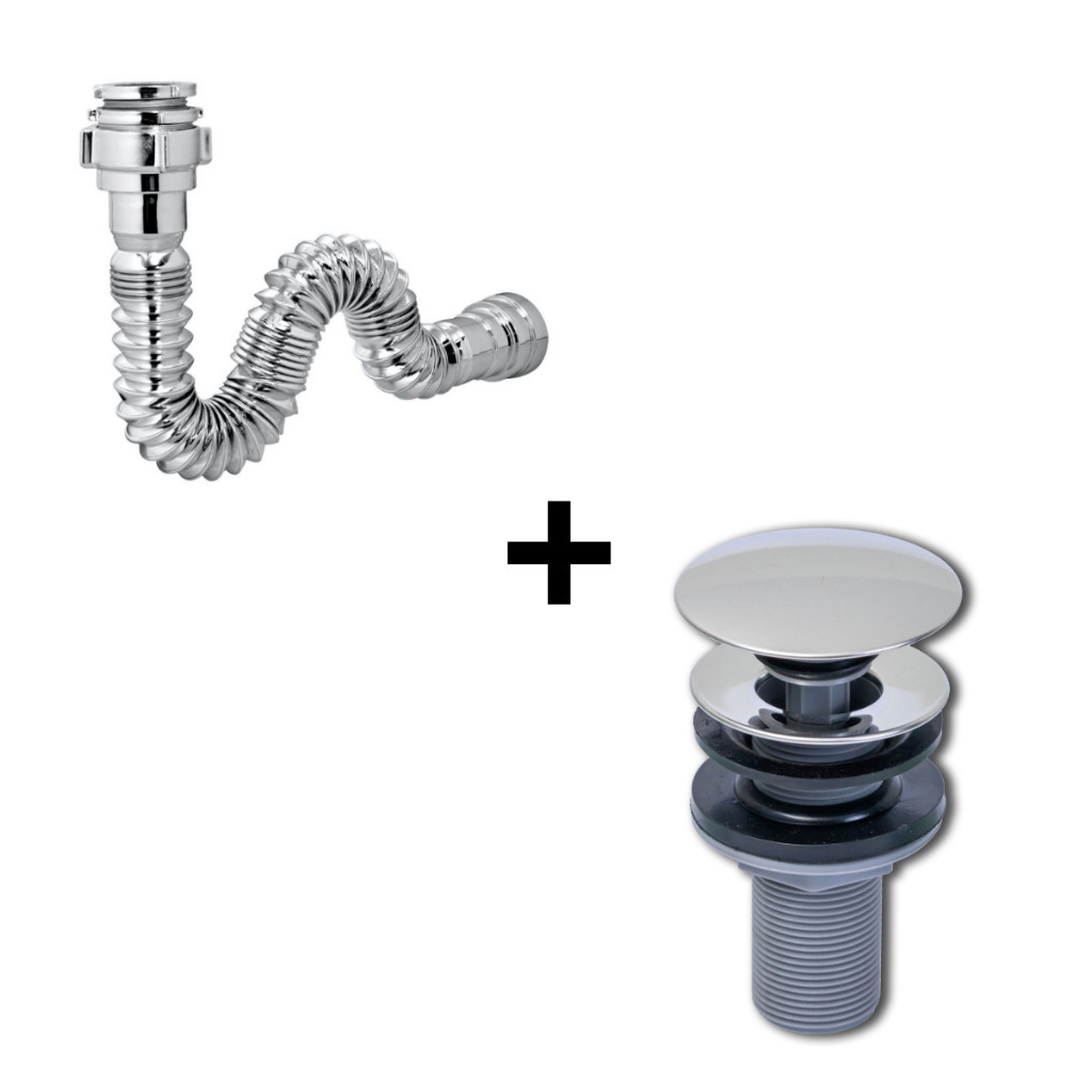 Kit Lopazzi Válvula Inox + Sifão Inox para Cuba Pia Lavatório Banheiro Cozinha