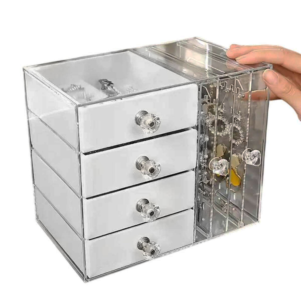 Expositor Bijuteria Porta Joia Acrilico Organizador 4 Gaveta Anel Brinco Pulseira Colar Transparente Veludo Luxo