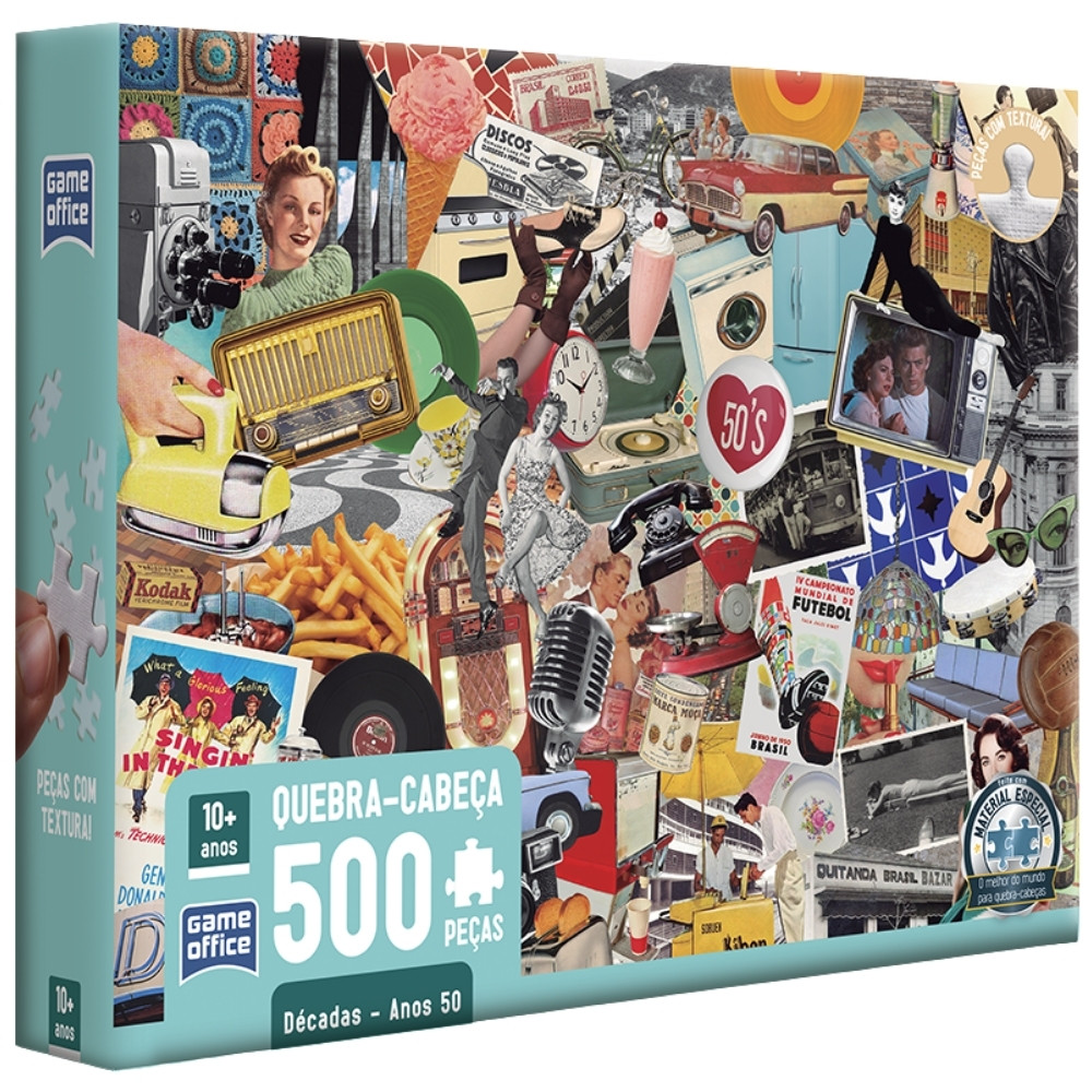 QUEBRA CABEÇA DÉCADAS ANOS 50 TOYSTER 500 PEÇAS PUZZLE MURAL FOTOS CARROS CLÁSSICO ANTIGUIDADE RETRÔ