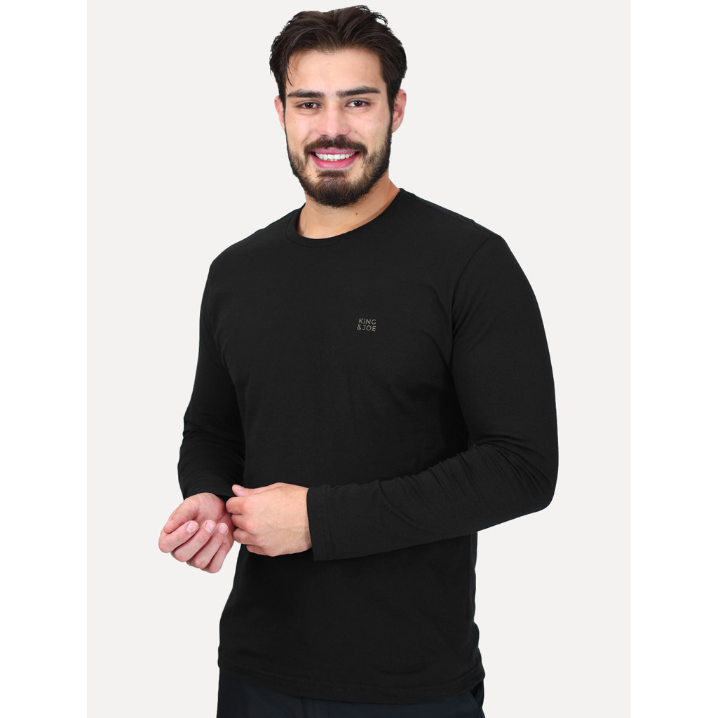 Camiseta King & Joe Original Masculina Manga Longa Basic Small Logo Preto
